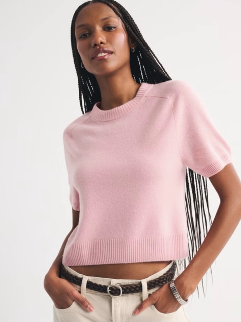 Soft Short-Sleeve Crewneck Sweater - Pink